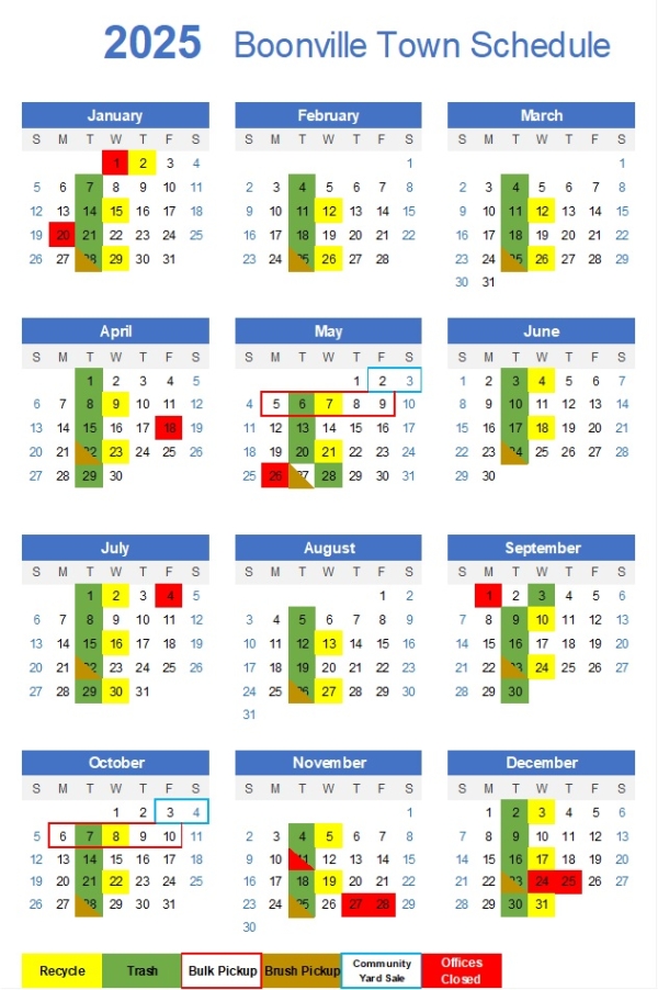 Waste Management and Town Schedule for 2025